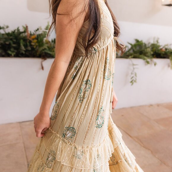 Boho Dress Cream Lace Trimmed Tiered Ruffled Embellished Tassel Tie Size 1X/2X - Picture 12 of 14